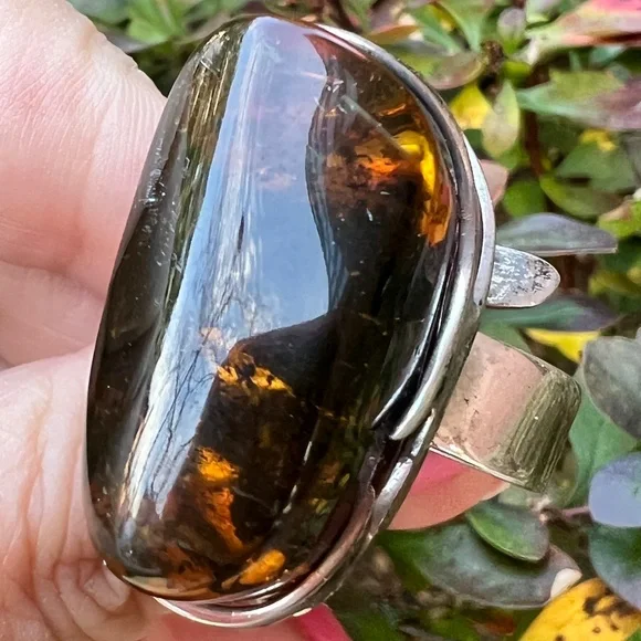 VINTAGE HUGE BALTIC AMBER STATEMENT RING SCANDINAVIAN OR POLISH MADE STERLING